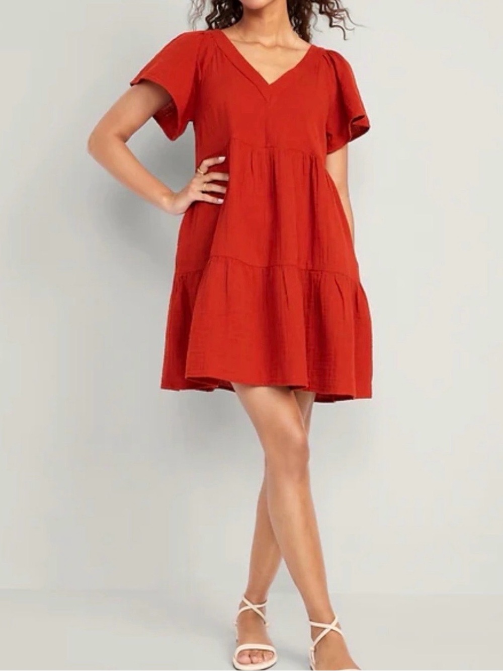 Old Navy Women’s V-Neck Tiered Mini Swing Dress